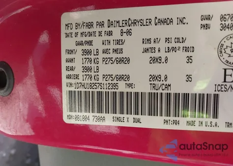 2007 Dodge Ram 1500 Slt/Trx4 Off Road/Sport from USA, damaged, VIN 1D7HU18257S112395